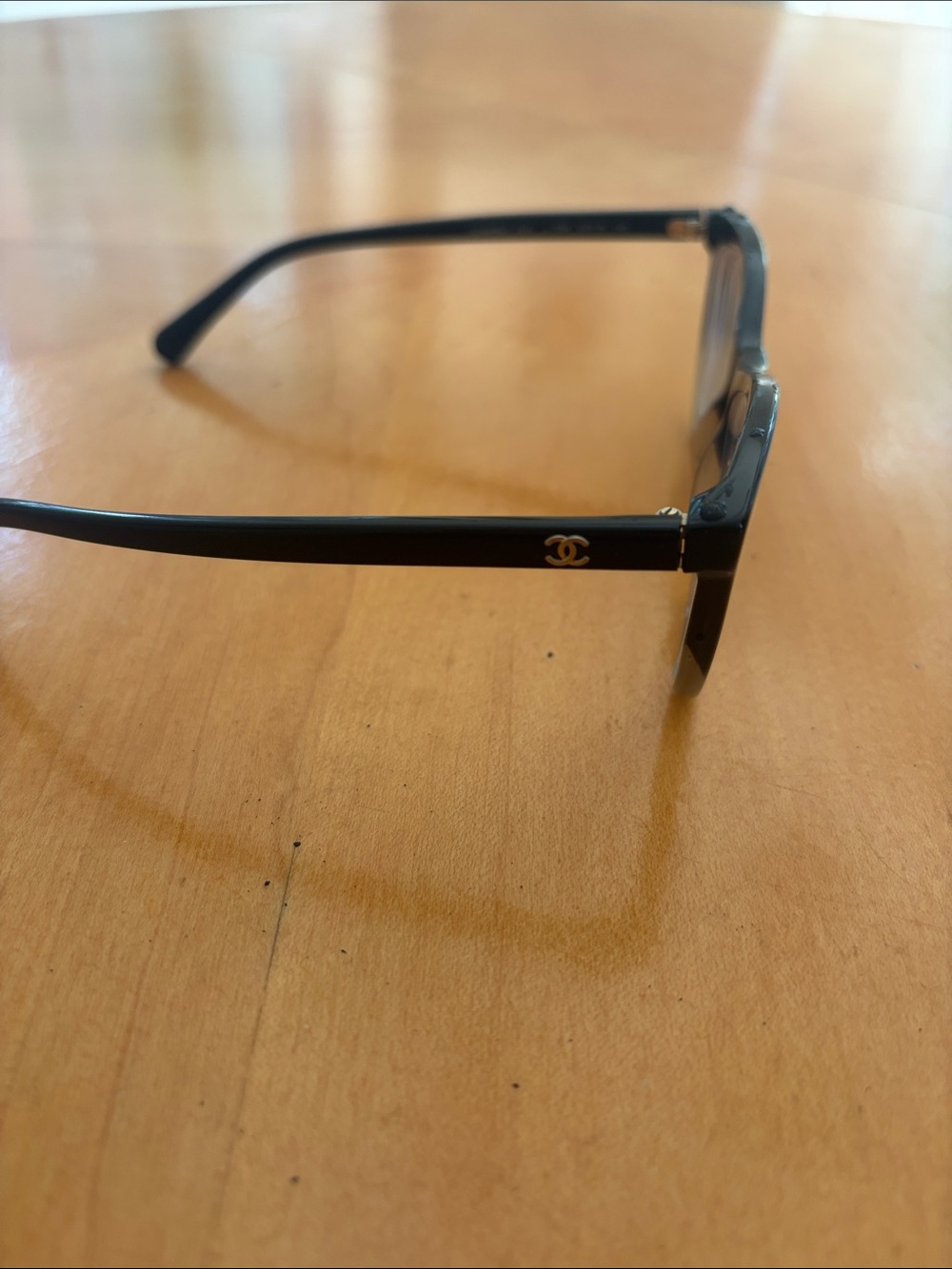 CHANEL Black and Gold Logo Rectangle Sunglasses